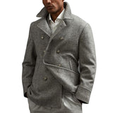 Men's Vintage Herringbone Wool Double-Breasted Lapel Coat 41743656Y