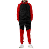 Men's Casual Sports Color-Blocked Zipper Hooded Sweatshirt Elastic Waist Sweatpants Set 35617374M