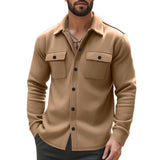 Men's Solid Color Lapel Chest Pocket Long Sleeve Shirt 68358975Z