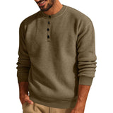 Men's Loose Crew Neck Waffle Henley Sweatshirt 92516898X