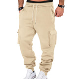 Men's Casual Fleece Elastic Waist Multi-pocket Loose Sports Pants 93626833M