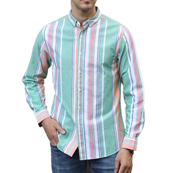 Men's Striped Oxford Long Sleeve Lapel Shirt 85246758X