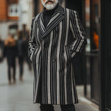 Men's Retro Casual Striped Print Mid-Length Lapel Coat 41282603TO