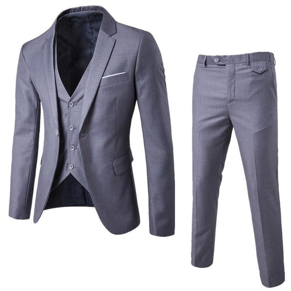 Men's Business Casual Solid Color Suit Vest Trousers Three-piece Suit 66852765Y