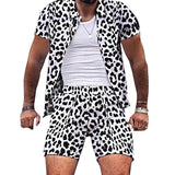 Men's Casual Beach Leopard Short Sleeve Shirt Set 12333064Y