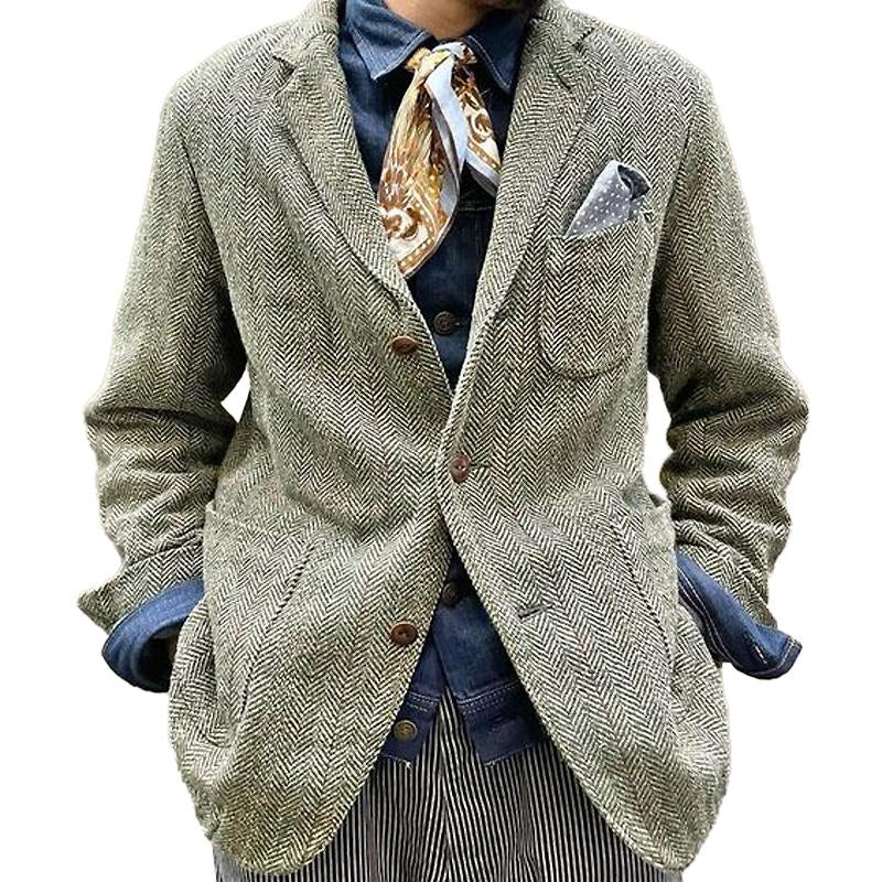 Blazer monopetto multitasche con revers a spina di pesce vintage da uomo 83357632Y