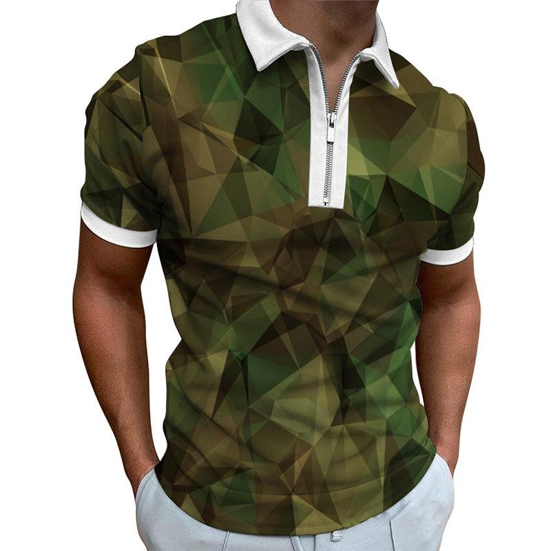 Men's Vintage Camouflage Zip-up Polo Shirt 42418236TO
