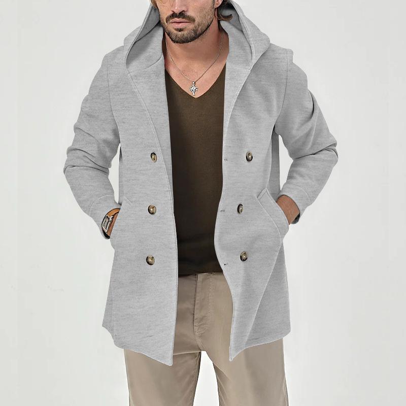 Men's Solid Hooded Double Breasted Casual Coat 62030960Z