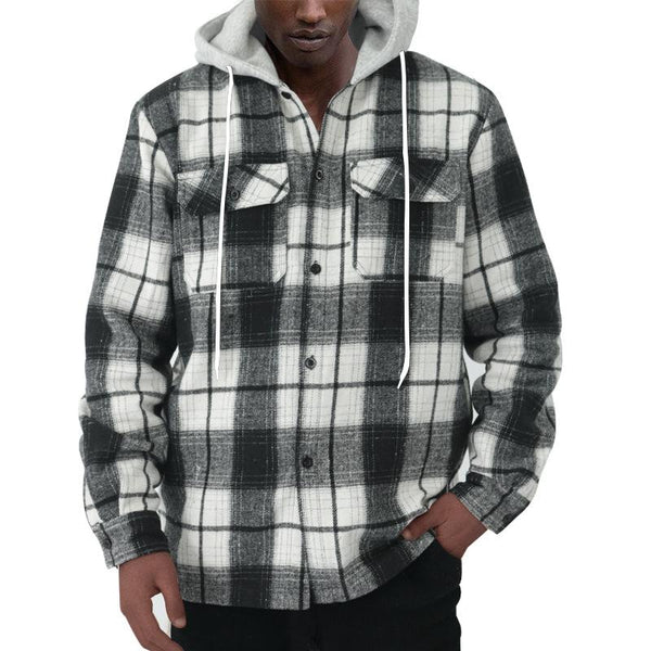 Men's Casual Hooded Daily Plaid Shirt Jacket 77255172X