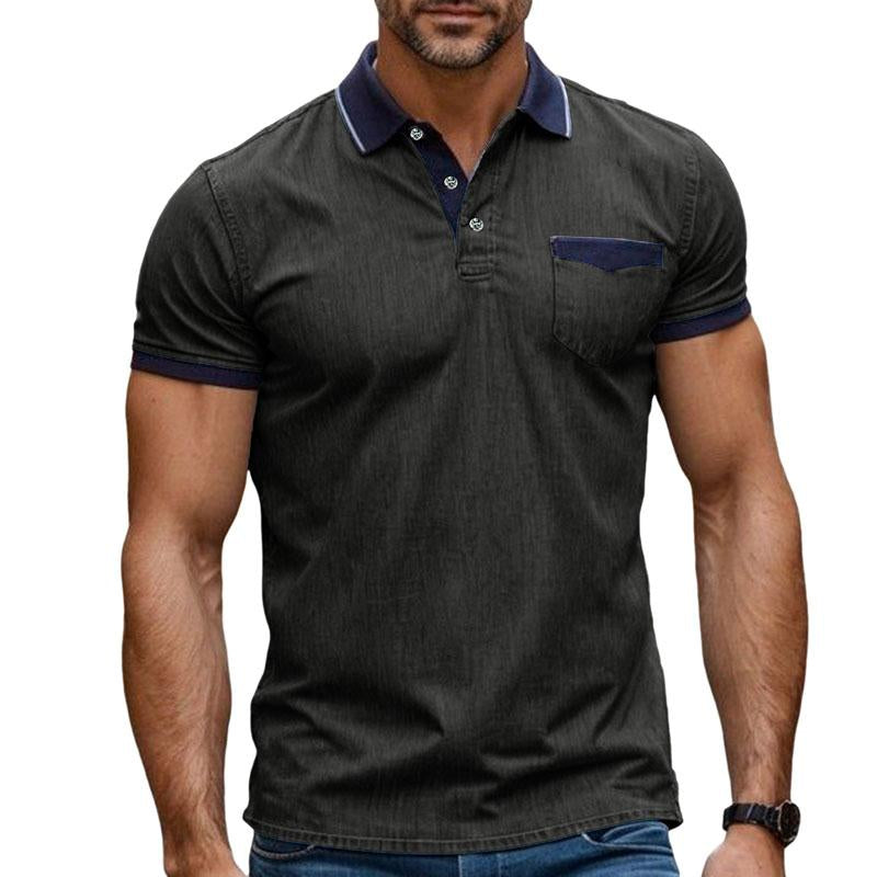 Men's Short Sleeve Stretch Denim Polo Shirt 66155478X