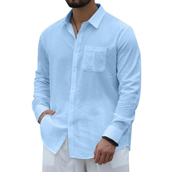 Men's Casual Solid Color Breast Pocket Lapel Long Sleeve Shirt 31125654Y