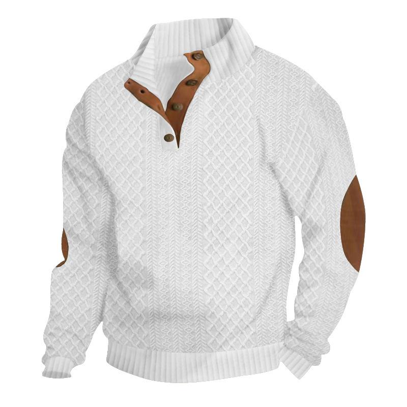 Sweat-shirt d'extérieur en tricot jacquard à manches longues et col montant pour homme 84101852X