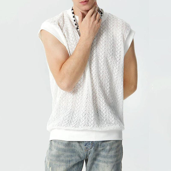 Men's Solid Loose Knitted Round Neck Sleeveless Tank Top 41335852Z