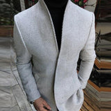 Men's Retro Casual Herringbone Collarless Mid-Length Coat 13076148TO