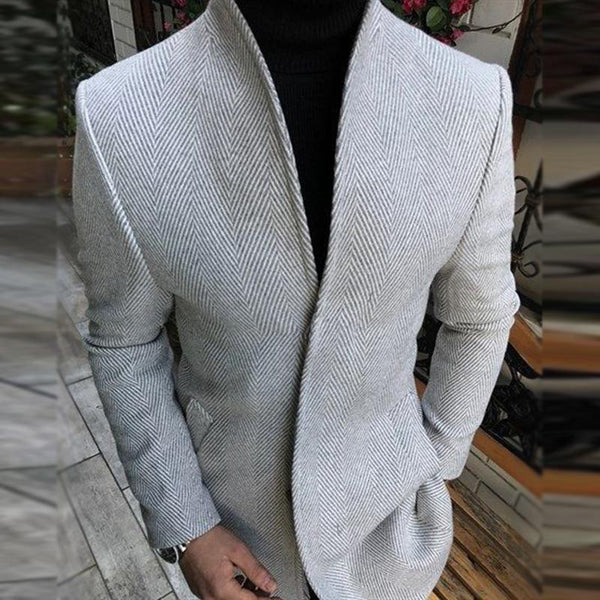 Men's Retro Casual Herringbone Collarless Mid-Length Coat 13076148TO