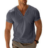 Men's Casual Solid Color V-Neck Short-Sleeved T-Shirt 08659675Y