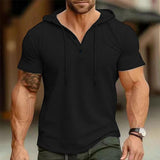 Men's Solid Hooded Henley Collar Short Sleeve Casual T-shirt 76108731Z