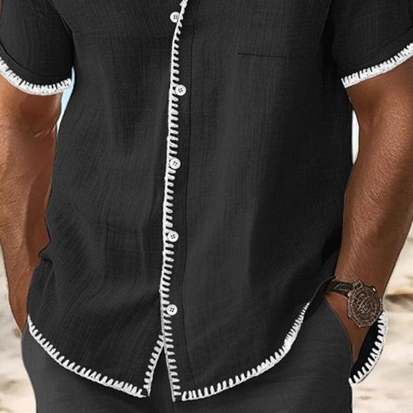 Men's Colorblock Covered Lapel Short Sleeve Shirt 55069556Y