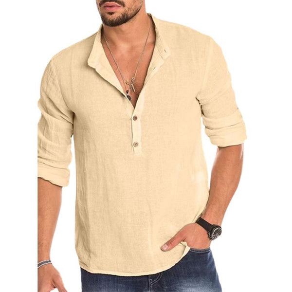 Men's Linen Loose Solid Color Cotton Linen Long Sleeve Shirt 45816673X