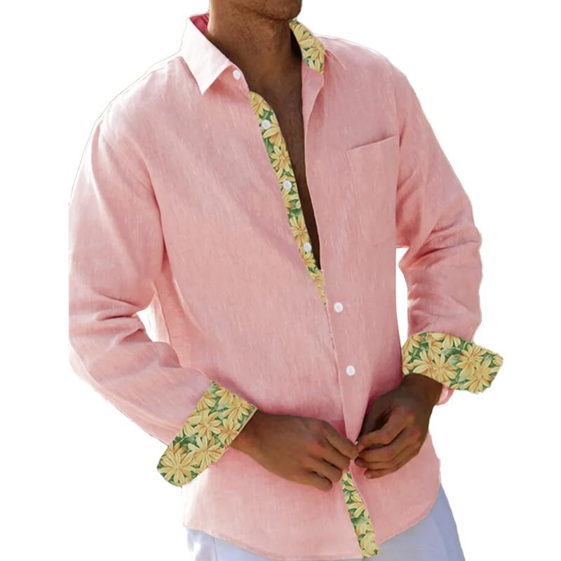 Men's Casual Color Block Printed Lapel Long Sleeve Shirt 73529642Y