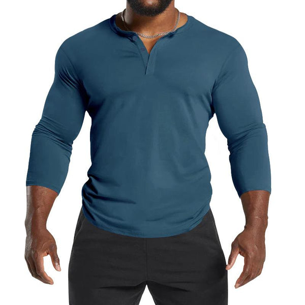 Men's Solid Color Henley Collar Long Sleeve Casual T-shirt 37325268Z