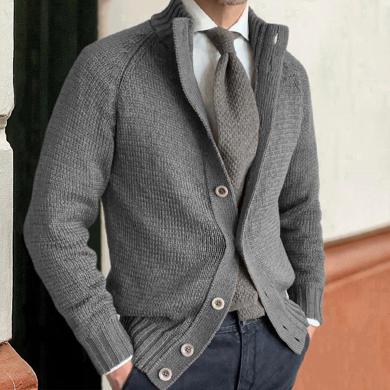 Men's Grey Stand Collar Button Knit Cardigan 72243392U