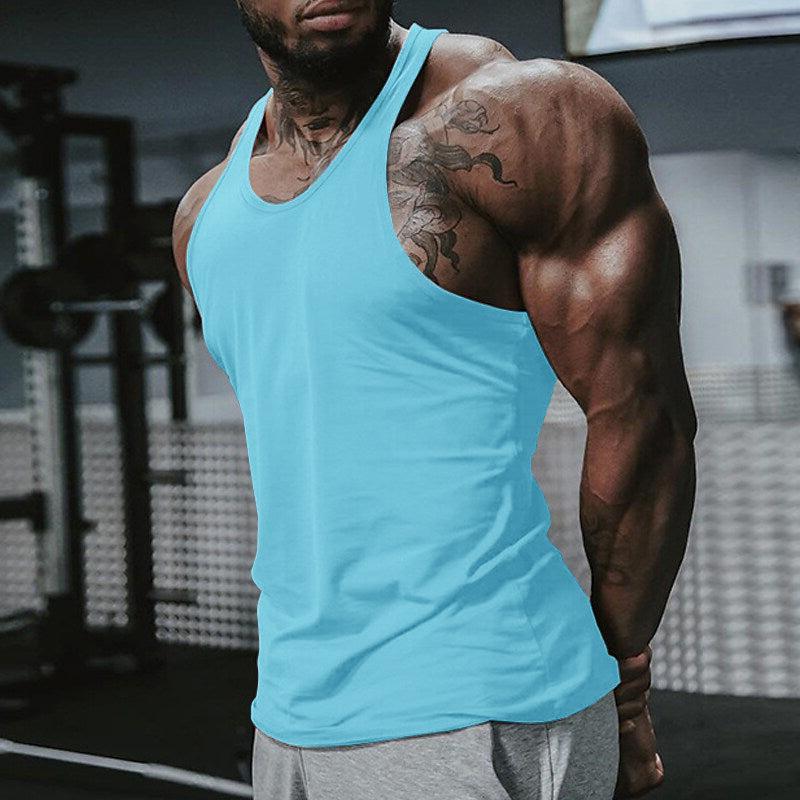 Men's Solid Color Round Neck  Sleeveless Sports Fitness Tank Top 90961313Z