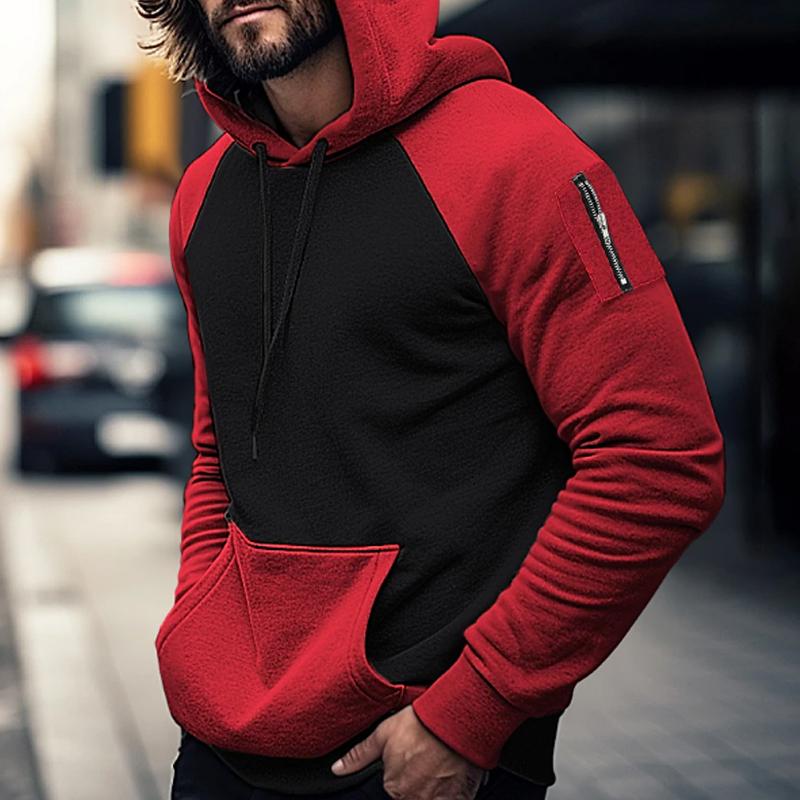 Men's Casual Color Block Pocket Long Sleeve Hooded Sweatshirt 78408987Y