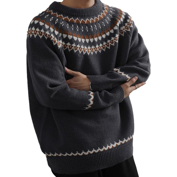 Men's Loose Vintage Pullover Crew Neck Sweater 64619798X