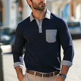 Men's Lapel Plaid Stitching Long Sleeve POLO Shirt 38535473X