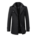 Men's Vintage Woolen Blended Double Collar Zippered Single Breasted Slim Coat 69068984M