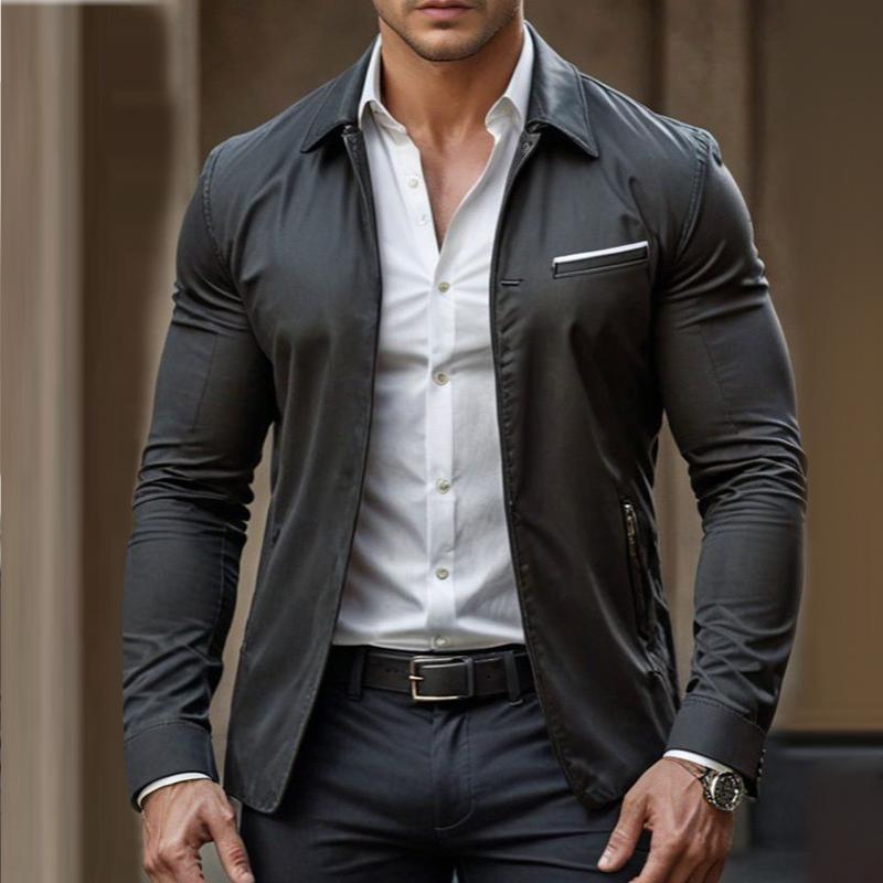 Men's Vintage Casual Solid Lapel Zipper Jacket 99184670TO