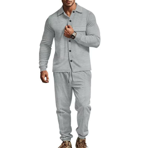 Men's Casual Jacquard Lapel Long Sleeve Shirt Sports Pants Set 76243885M