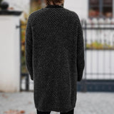 Men's Casual Solid Color Collarless Loose Mid-length Knitted Cardigan 37614220M