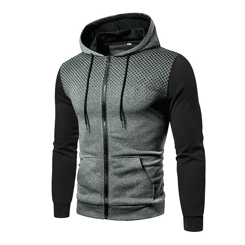 Men's Casual Contrast Patchwork Zipper Long-Sleeve Hooded Sports Jacket 03498138M