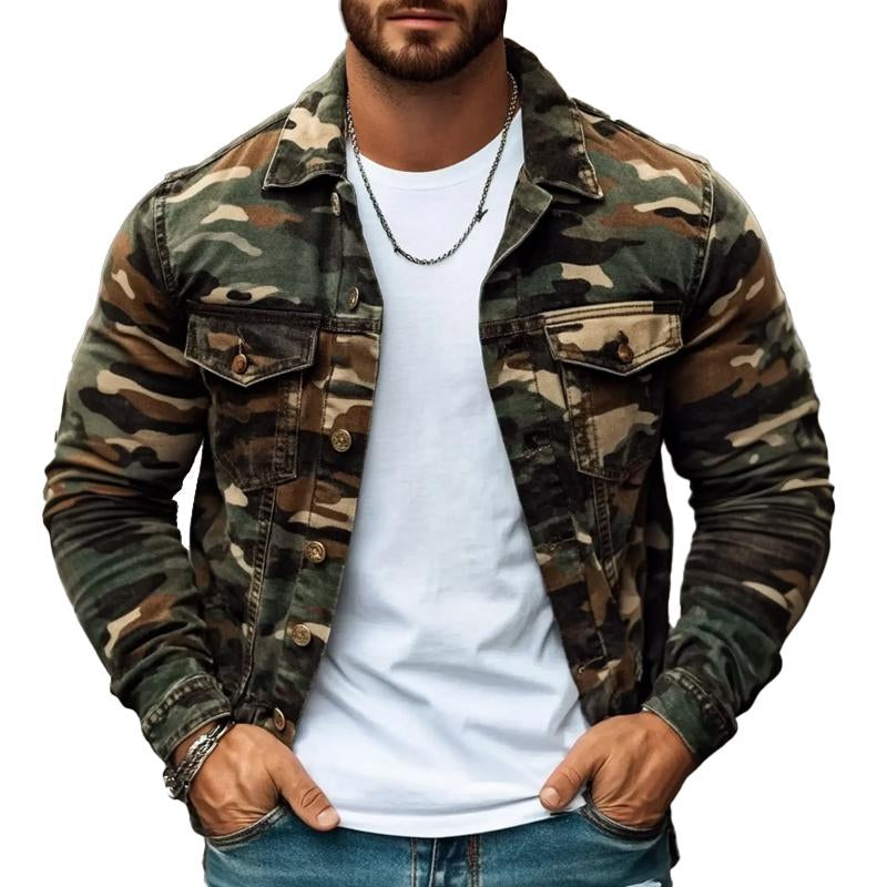 Men's Outdoor Lapel Button Denim Jacket 12313253X