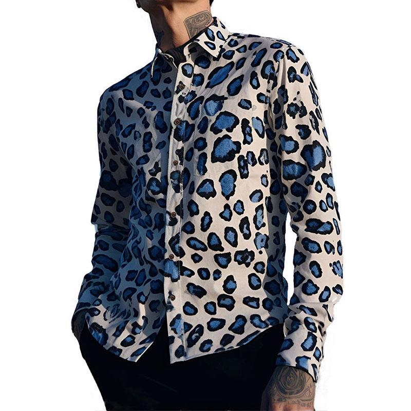 Camicia a maniche lunghe con risvolto e stampa leopardata vintage da uomo 20567988M