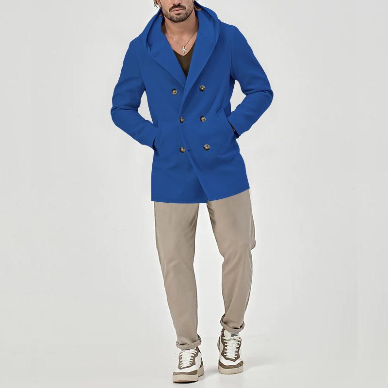 Men's Solid Hooded Double Breasted Casual Coat 62030960Z