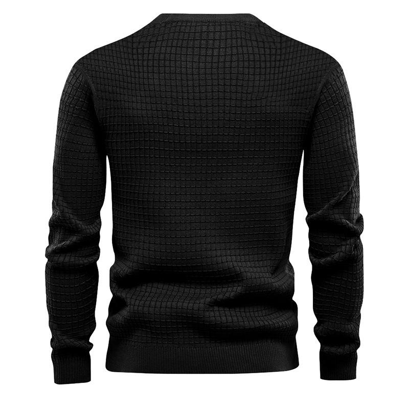 Men's Solid Thin Knit Small Squares Loose Round Neck Long Sleeves Casual T-shirt 71236822Z