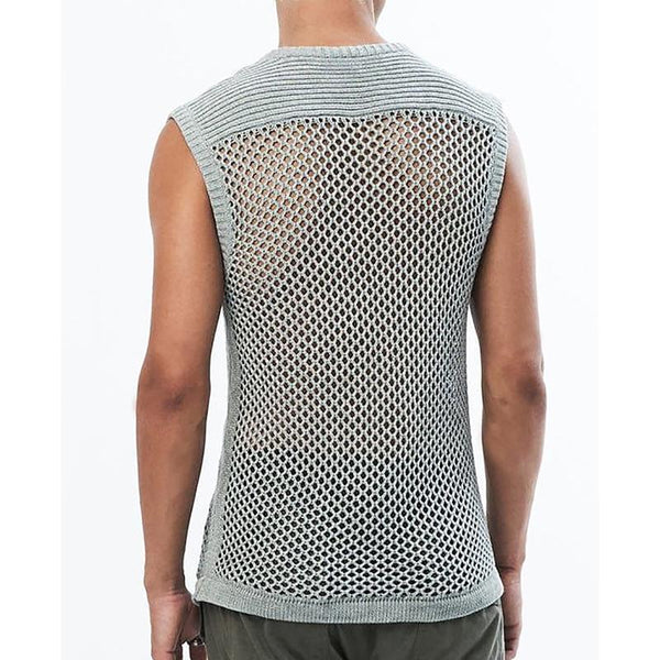 Men's Casual Mesh Fabric Patchwork Knitted Sleeveless Tank Top 86034074Y