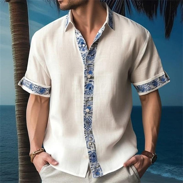 Men's Printed Slub Loose Short Sleeve Shirt 66911694X