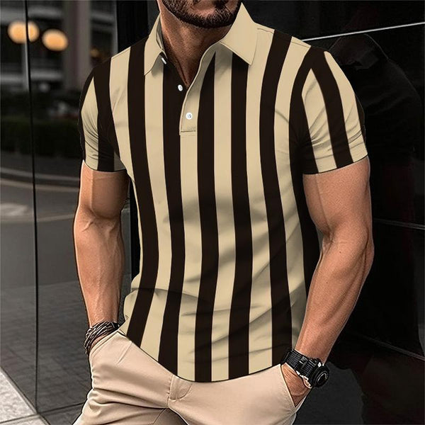 Men's Retro Striped Color Block Short Sleeve Polo Shirt 60622312TO