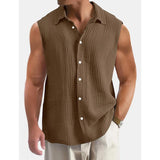 Men's Cotton And Linen Lapel Sleeveless Shirt 83758244Y