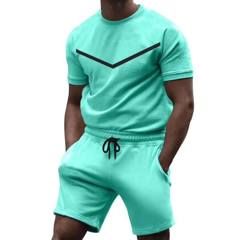 Men's Sports Solid Color Round Neck T-Shirt Short Sleeve Shorts Set 53183310Y