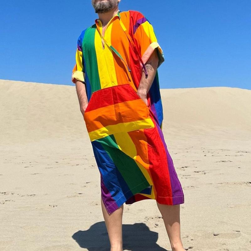 Men's Vintage Casual Sexy Rainbow Stripe Greek Robe 14969208TO