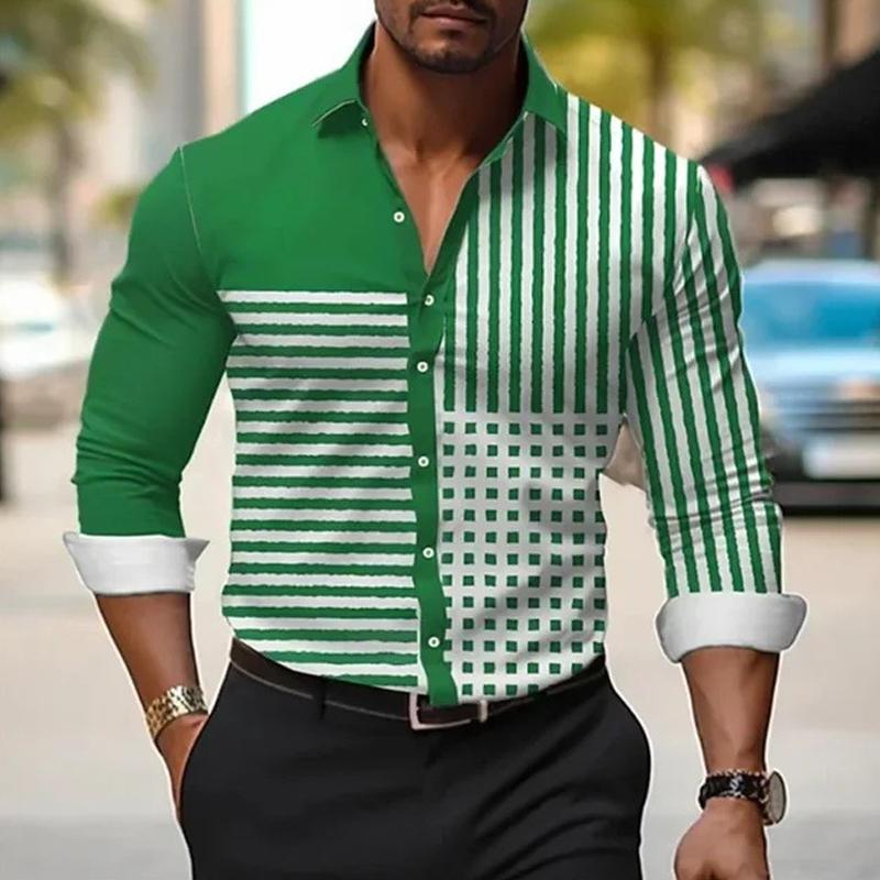 Men's Striped Colorblock Long Sleeve Shirt 20996175X