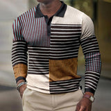 Men's Printed Retro Casual Long Sleeve POLO Shirt 64496688X