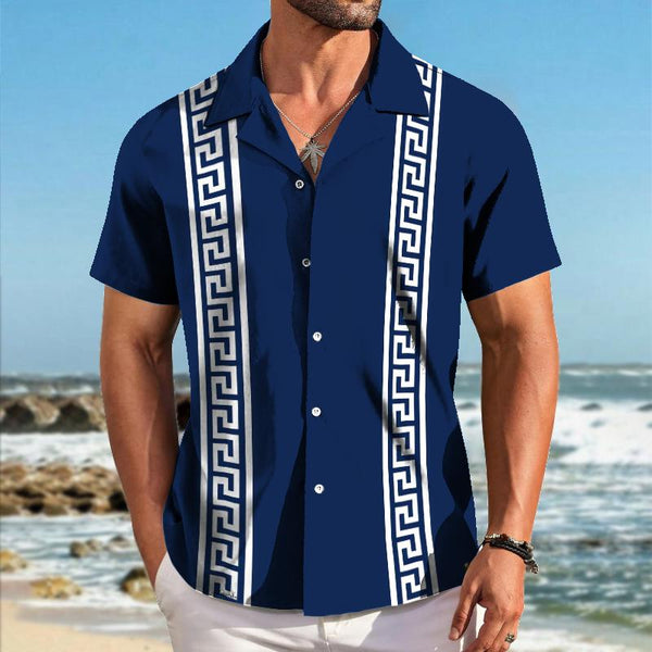 Men's Retro Simple Back Pattern Short-sleeved Shirt 34775430TO