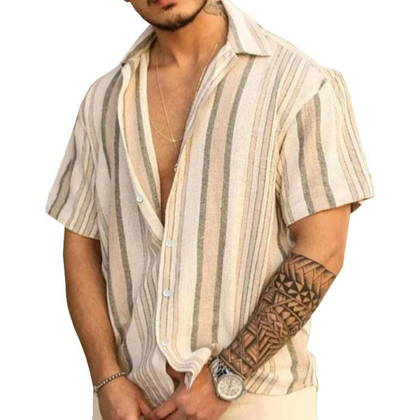Men's Casual Striped Print Button Short Sleeve Shirt 81690831M