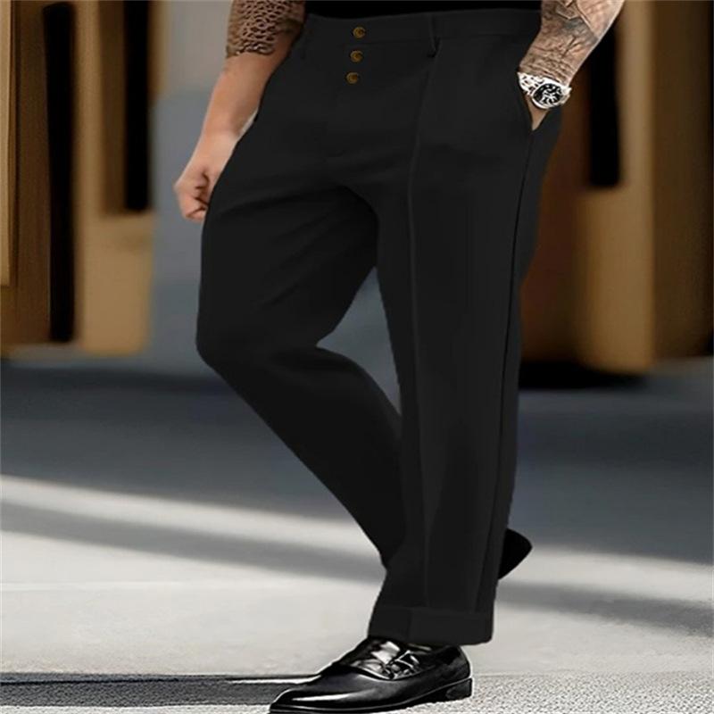 Men's Solid Color Stylish Button Straight Suit Pants 84104459X